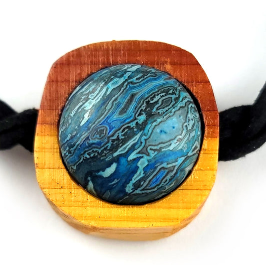 Blue Onyx & Ceder Wood Pendant, Bracelet by J.J. Dean