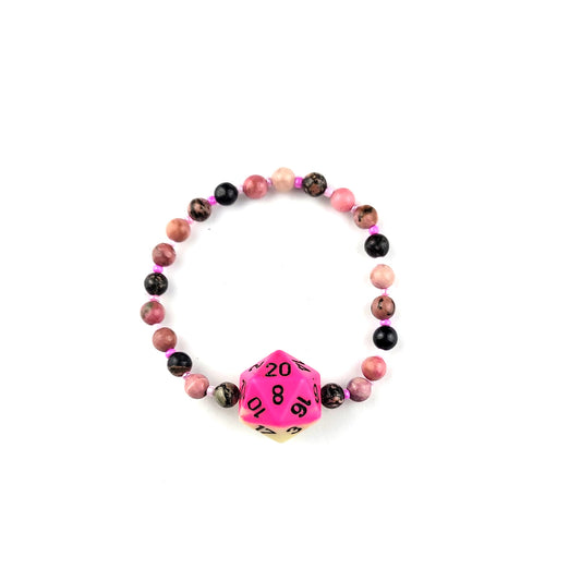 D20,Pink Granite, Beaded Bracelet by J.J. Dean