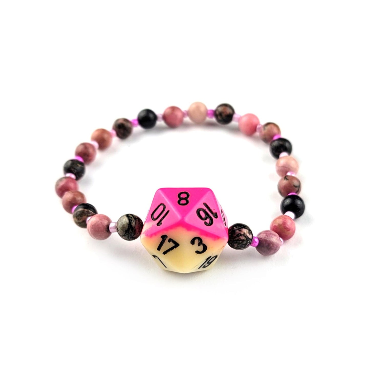 D20,Pink Granite, Beaded Bracelet by J.J. Dean