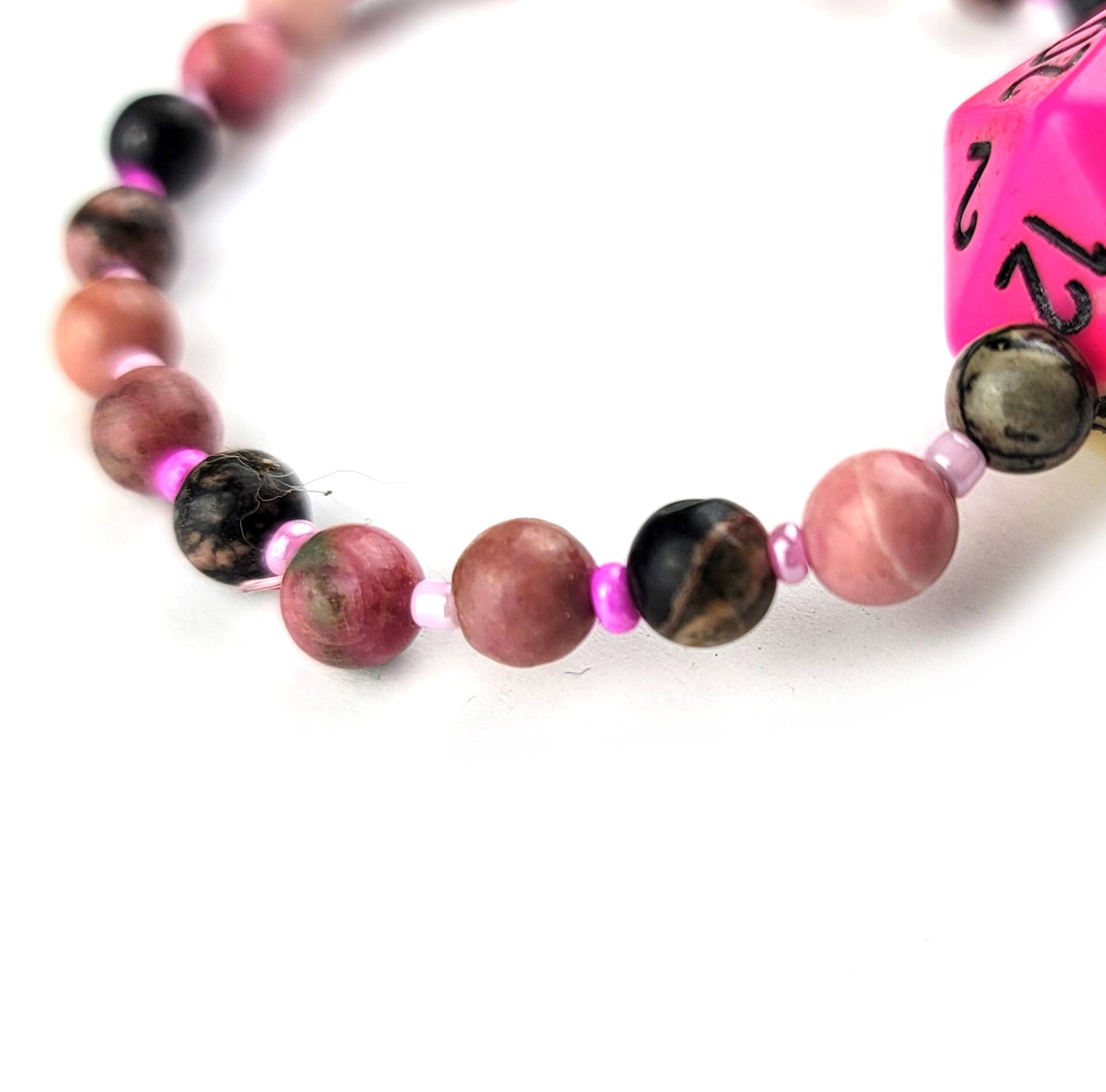 D20,Pink Granite, Beaded Bracelet by J.J. Dean