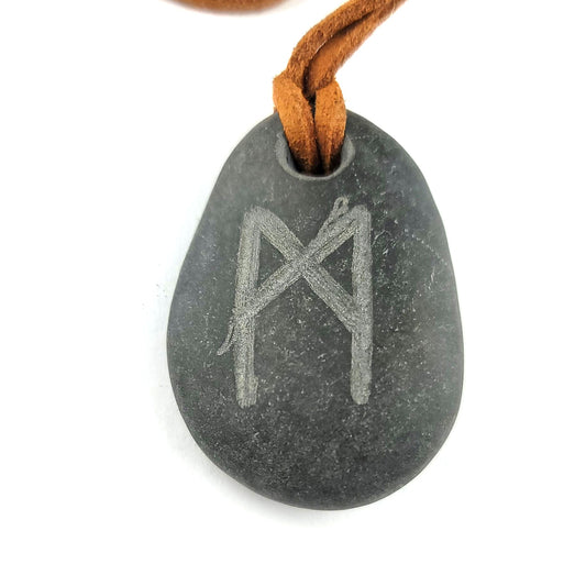 Stone Mannaz Elder Futhark Rune Necklace by J.J. Dean