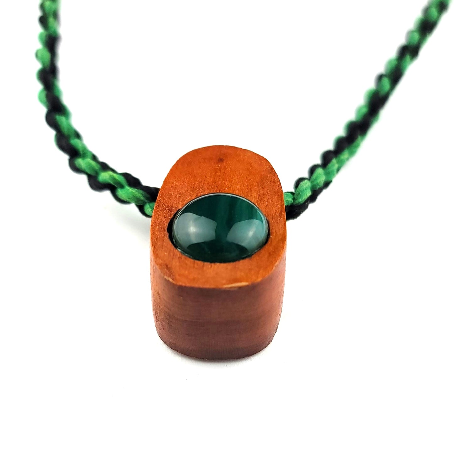 Green Onyx, Cherry Wood, Pendant, Necklace by J.J. Dean