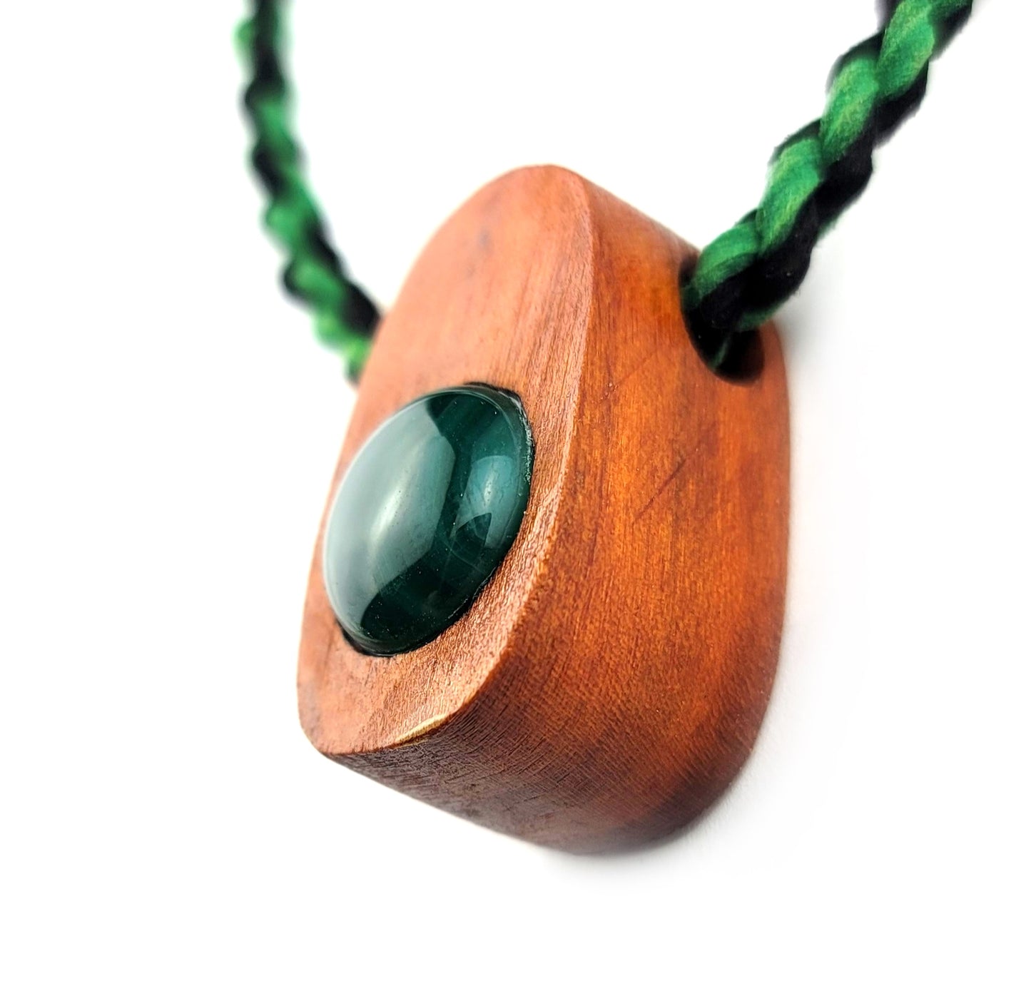 Green Onyx, Cherry Wood, Pendant, Necklace by J.J. Dean