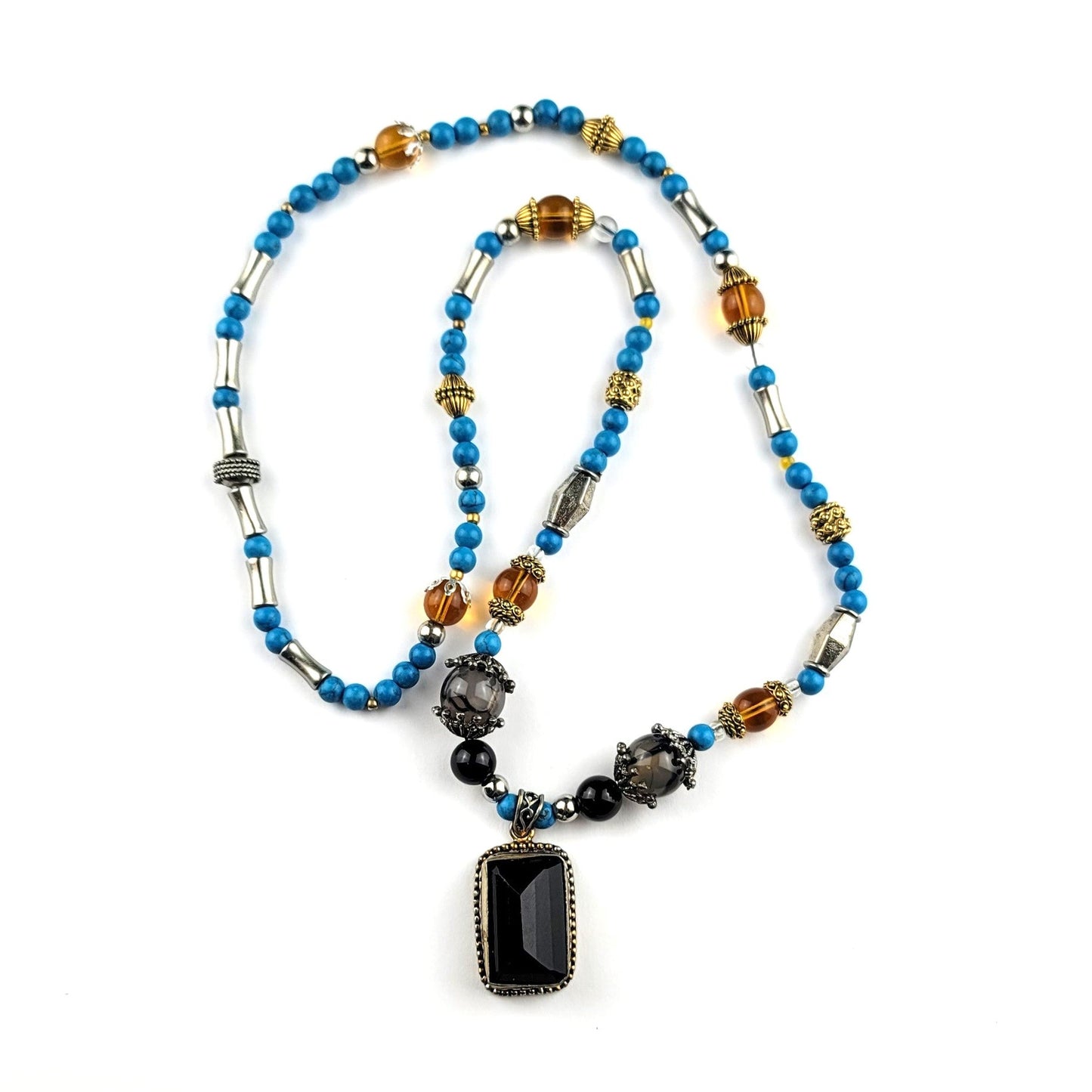 Smoky Quartz & Turquoise Necklace by J.J. Dean