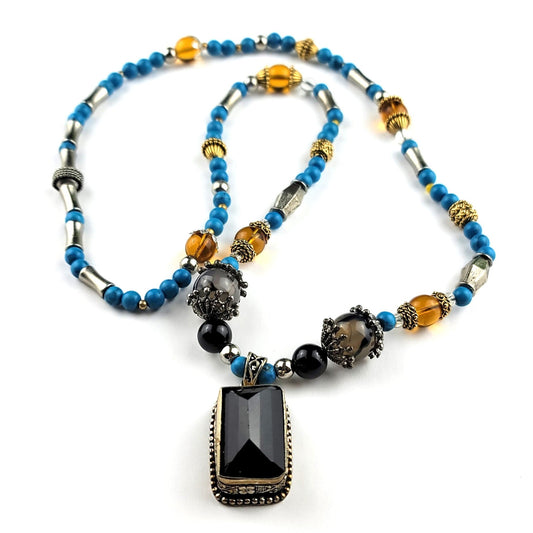 Smoky Quartz & Turquoise Necklace by J.J. Dean
