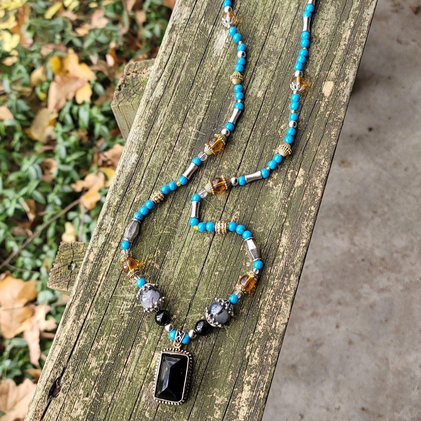 Smoky Quartz & Turquoise Necklace by J.J. Dean