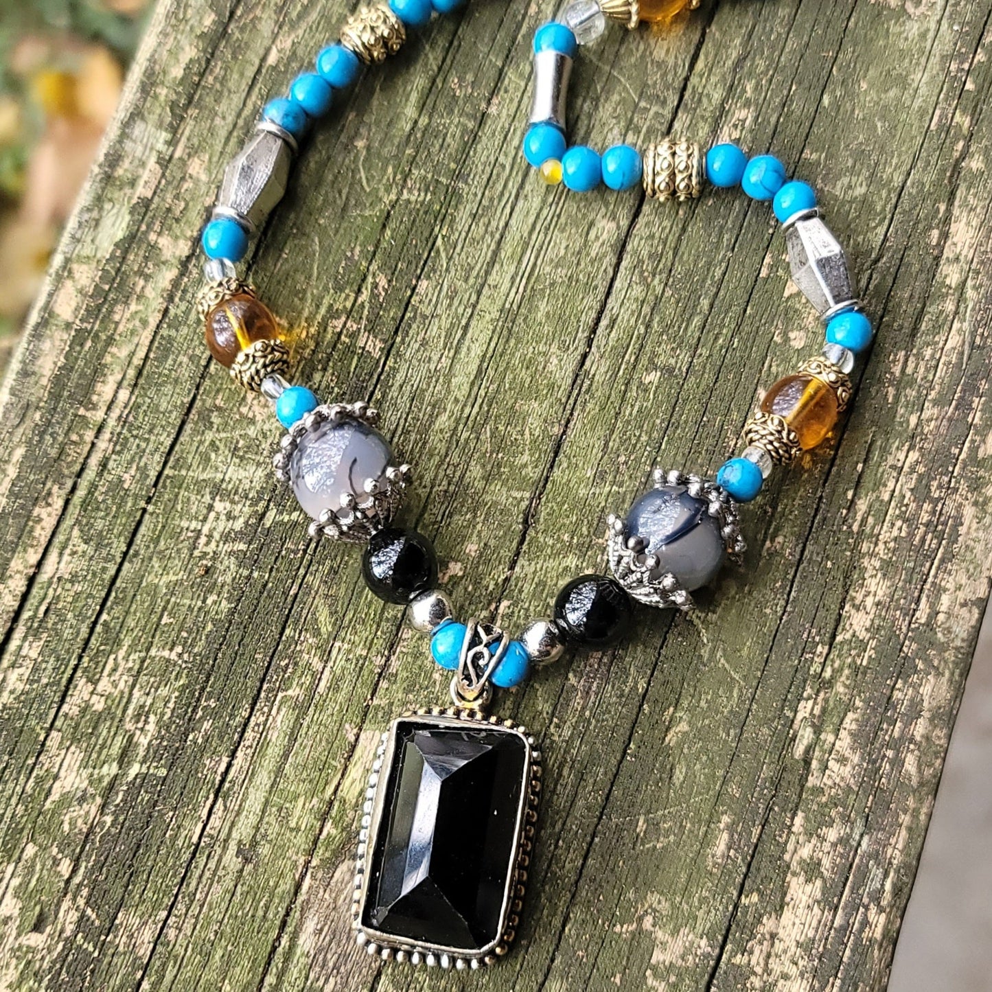 Smoky Quartz & Turquoise Necklace by J.J. Dean