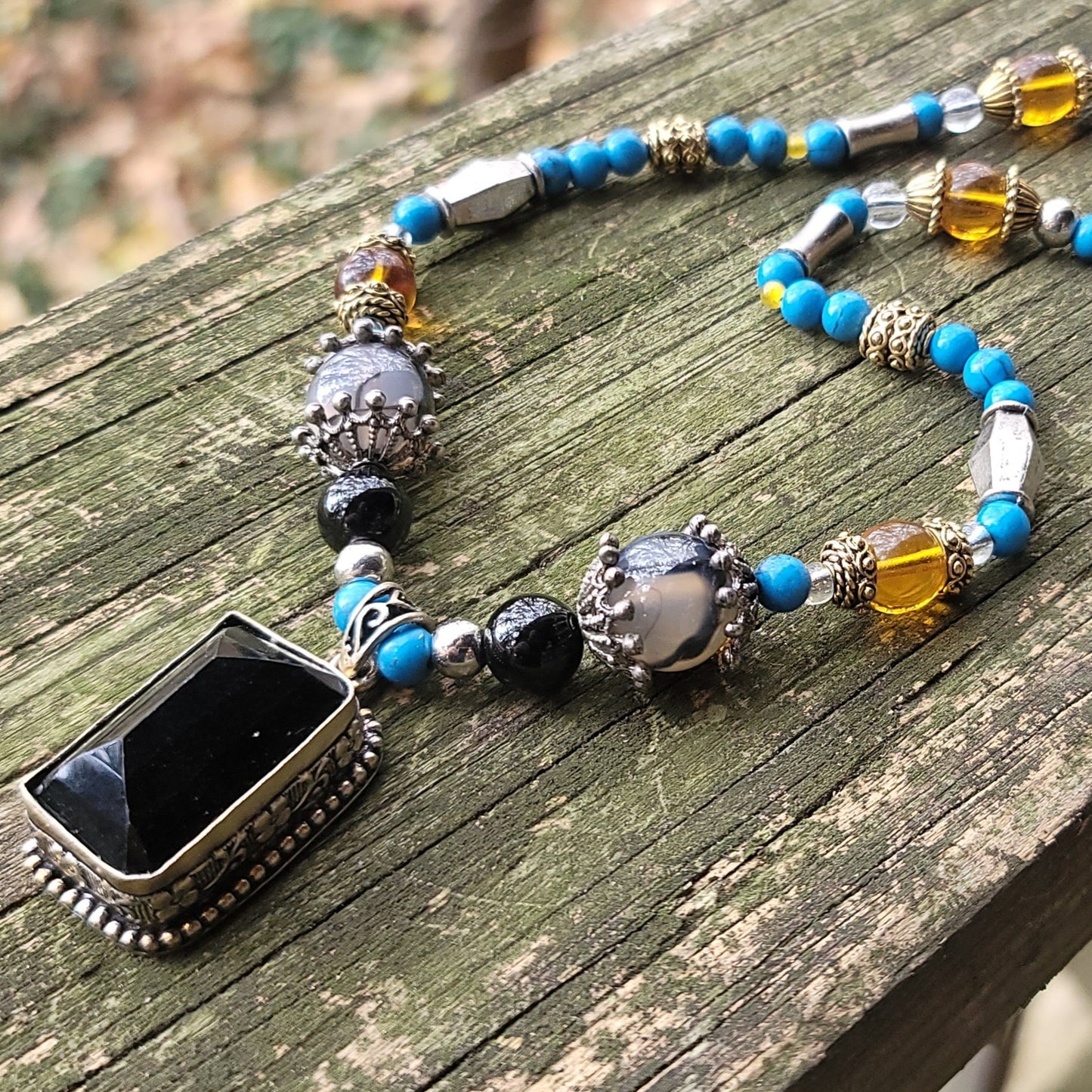 Smoky Quartz & Turquoise Necklace by J.J. Dean