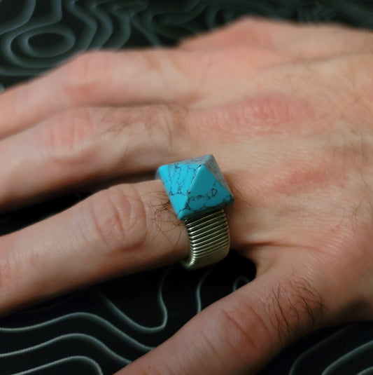 Block Turquoise Pyramid Ring by J.J. Dean