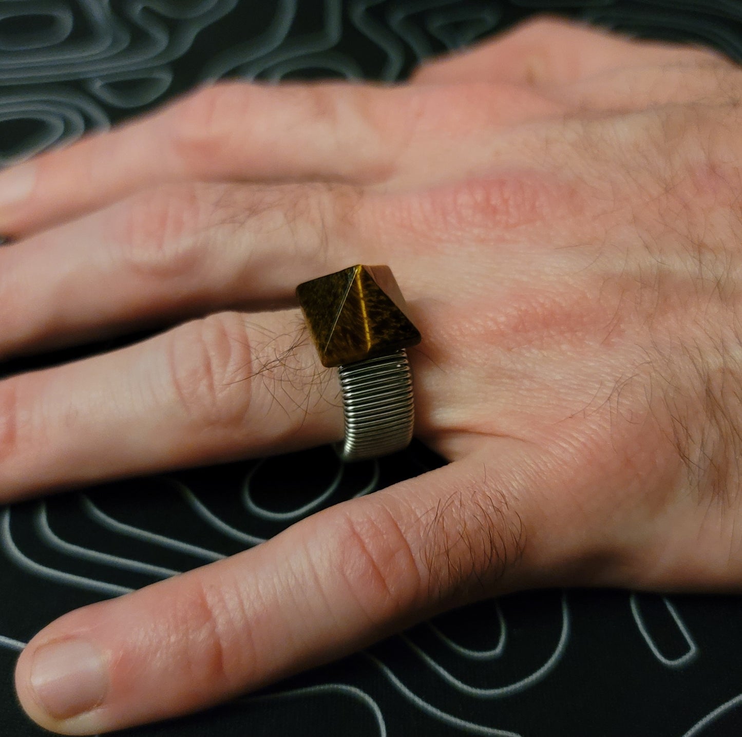 Tigers Eye Pyramid Ring by J.J. Dean