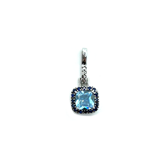 Sterling Silver Pendant with Aquamarine and Sapphire Halo