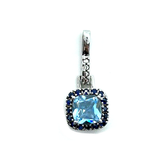 Sterling Silver Pendant with Aquamarine and Sapphire Halo