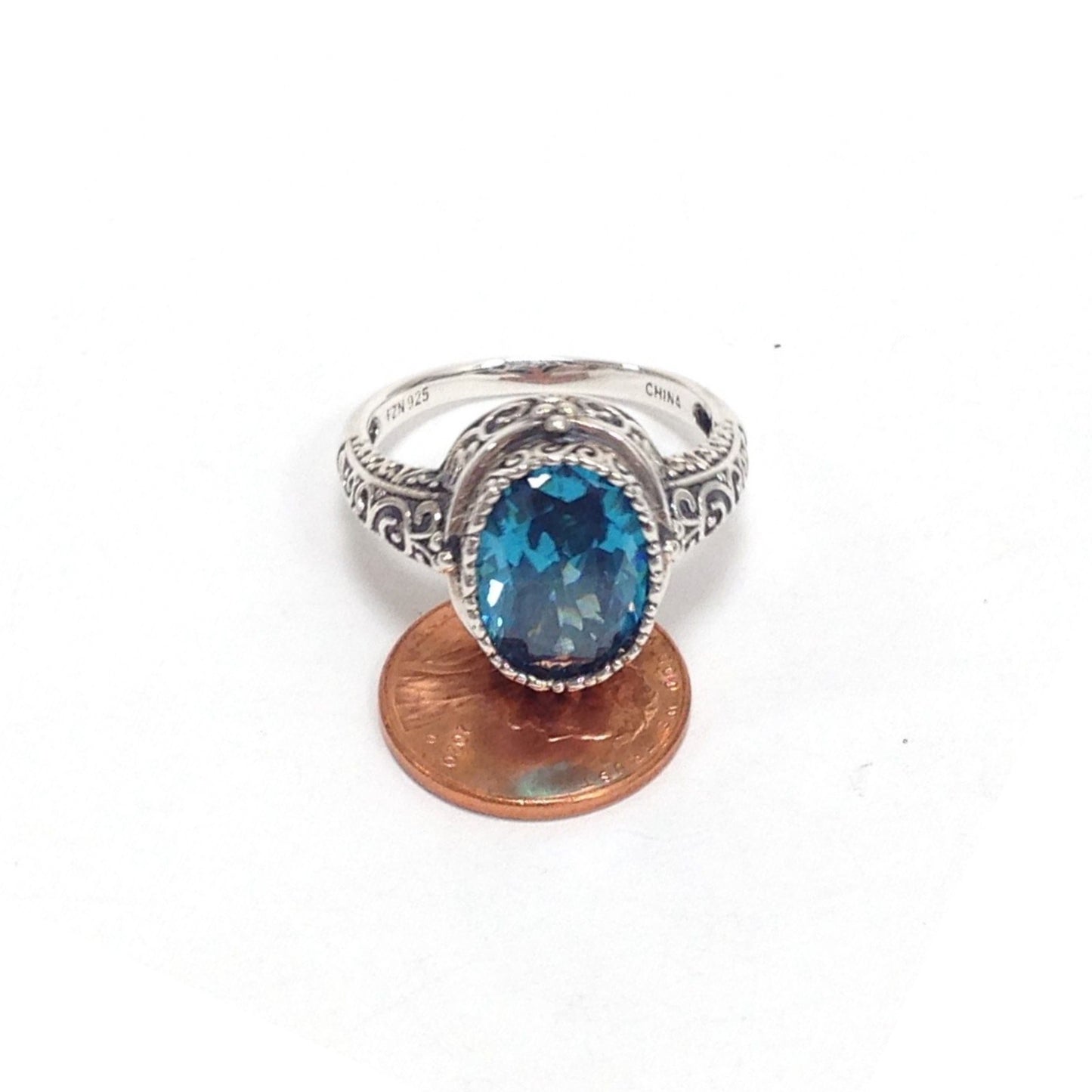 London Blue Topaz and Sterling Silver Solitaire Ring, Size 12