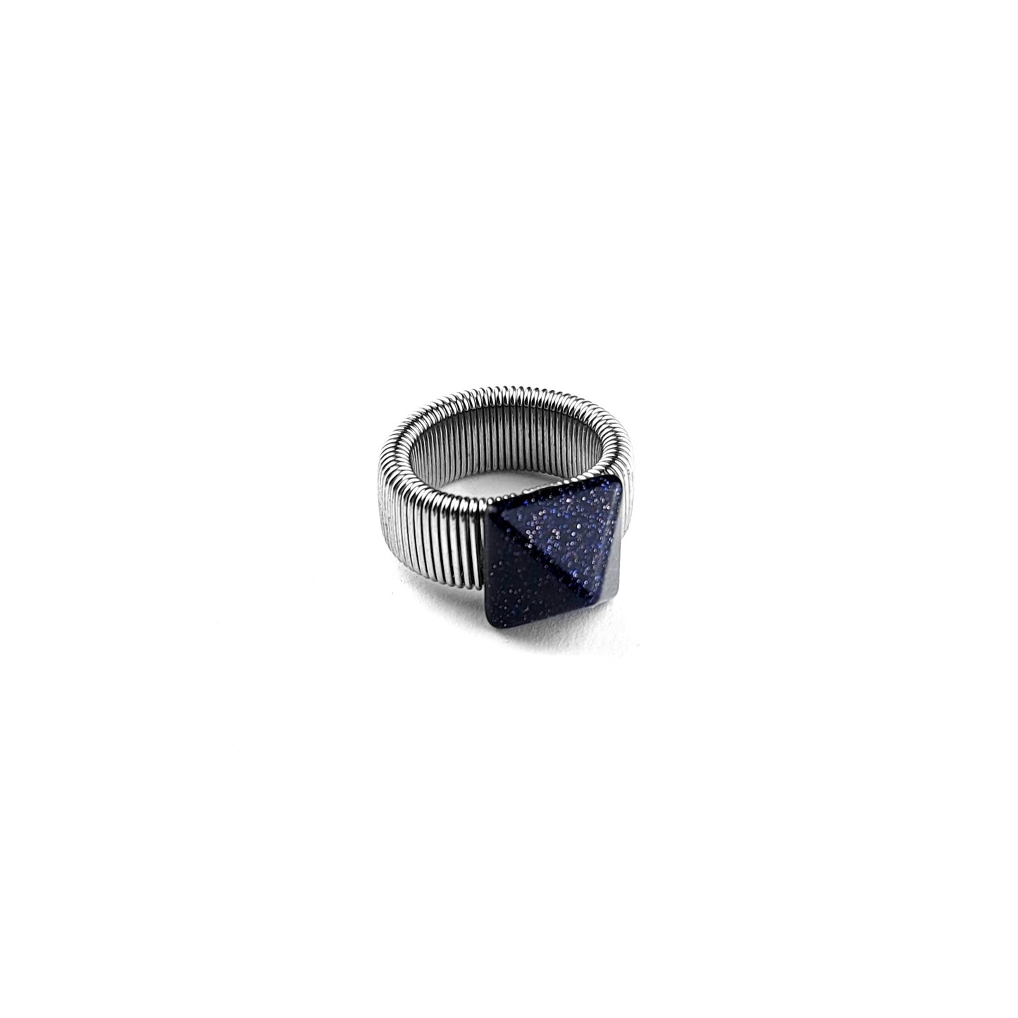 Blue Goldstone Pyramid Ring by J.J. Dean