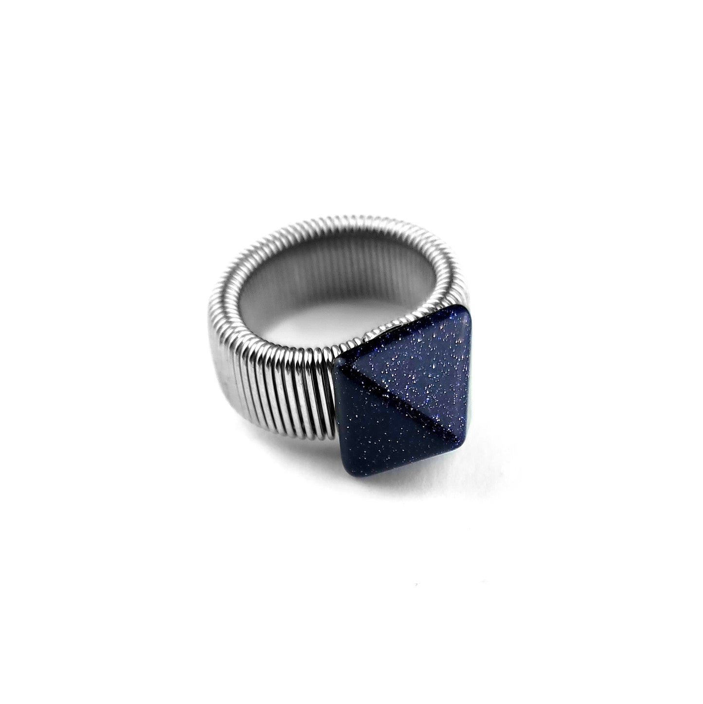 Blue Goldstone Pyramid Ring by J.J. Dean