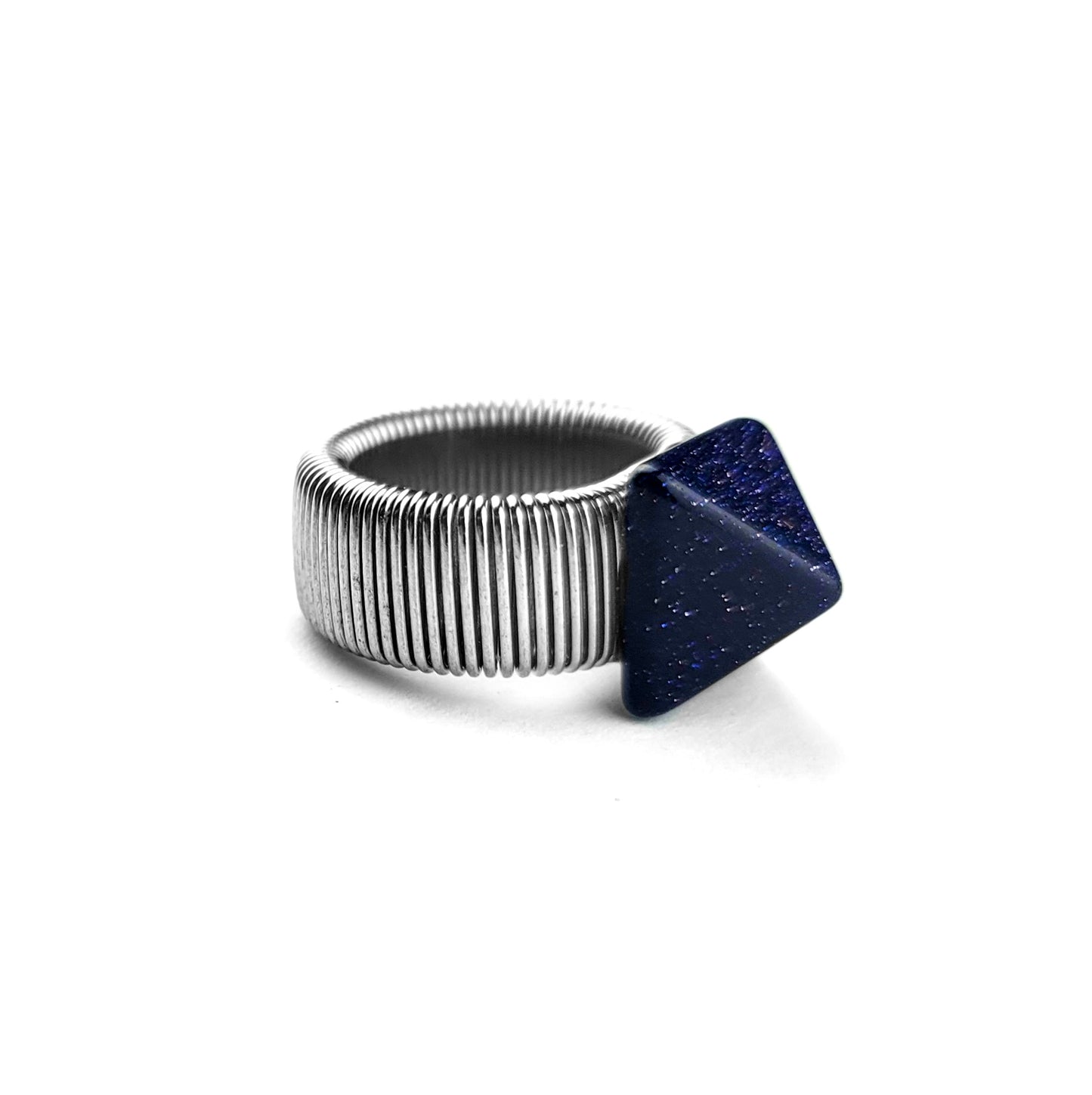 Blue Goldstone Pyramid Ring by J.J. Dean