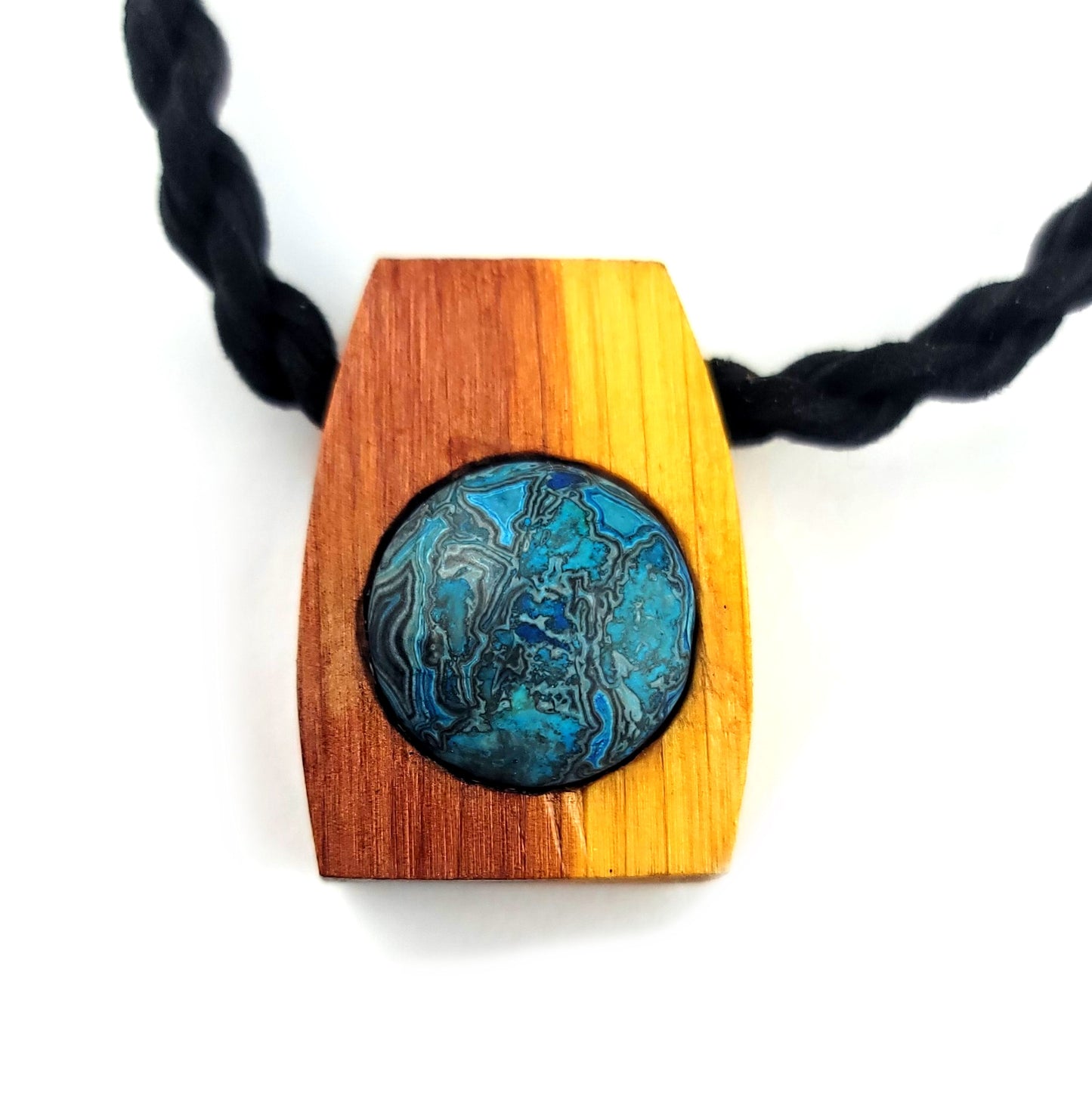 Blue Onyx & Ceder Wood Pendant, Necklace by J.J. Dean