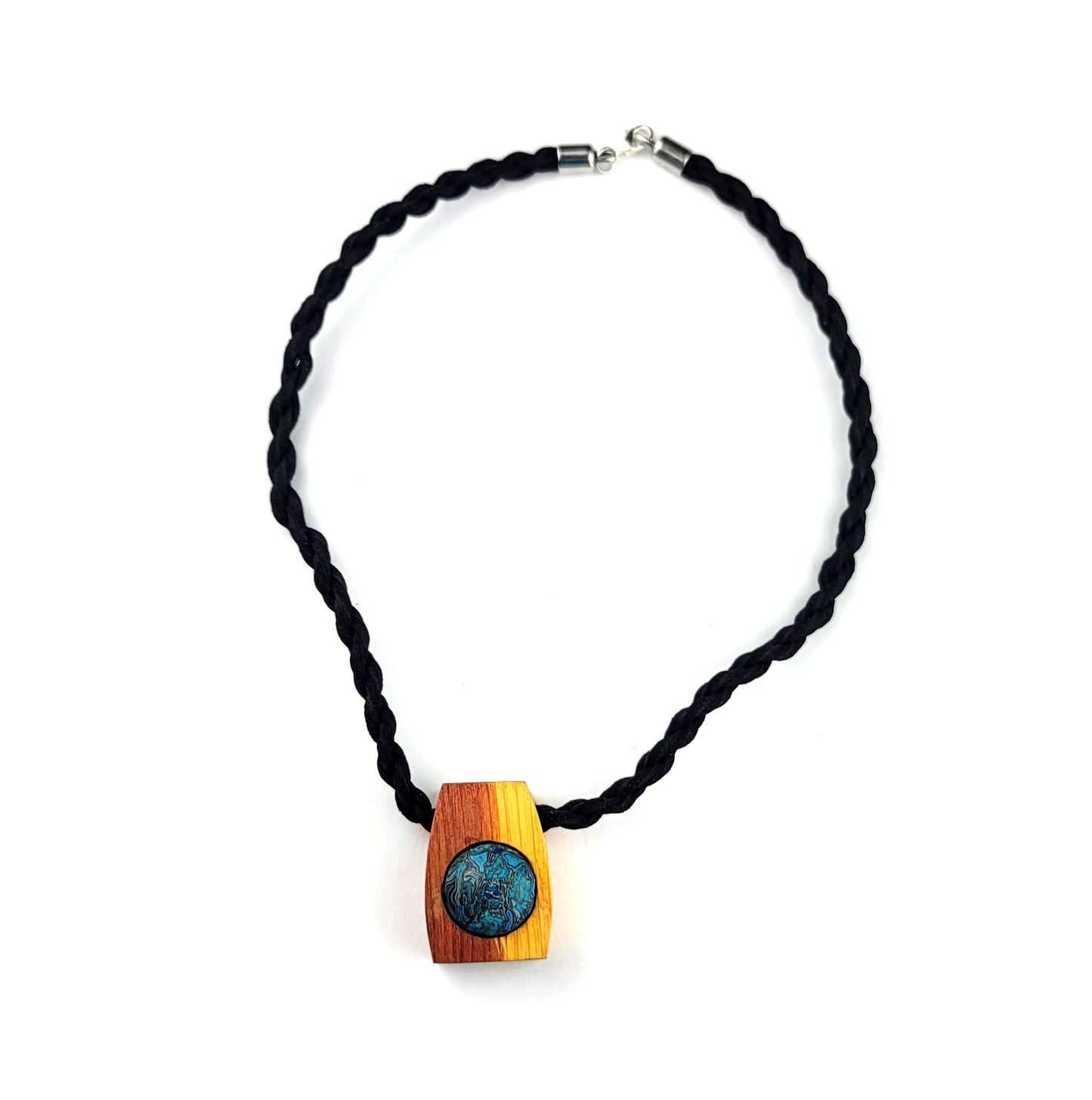 Blue Onyx & Ceder Wood Pendant, Necklace by J.J. Dean