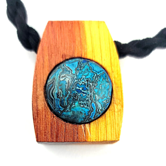 Blue Onyx & Ceder Wood Pendant, Necklace by J.J. Dean