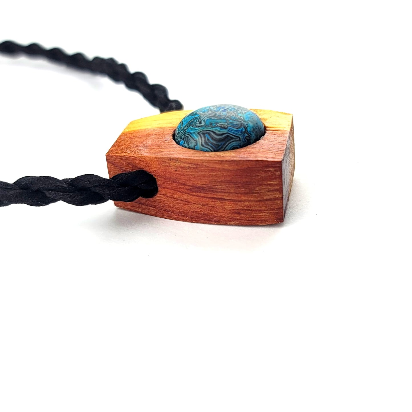 Blue Onyx & Ceder Wood Pendant, Necklace by J.J. Dean