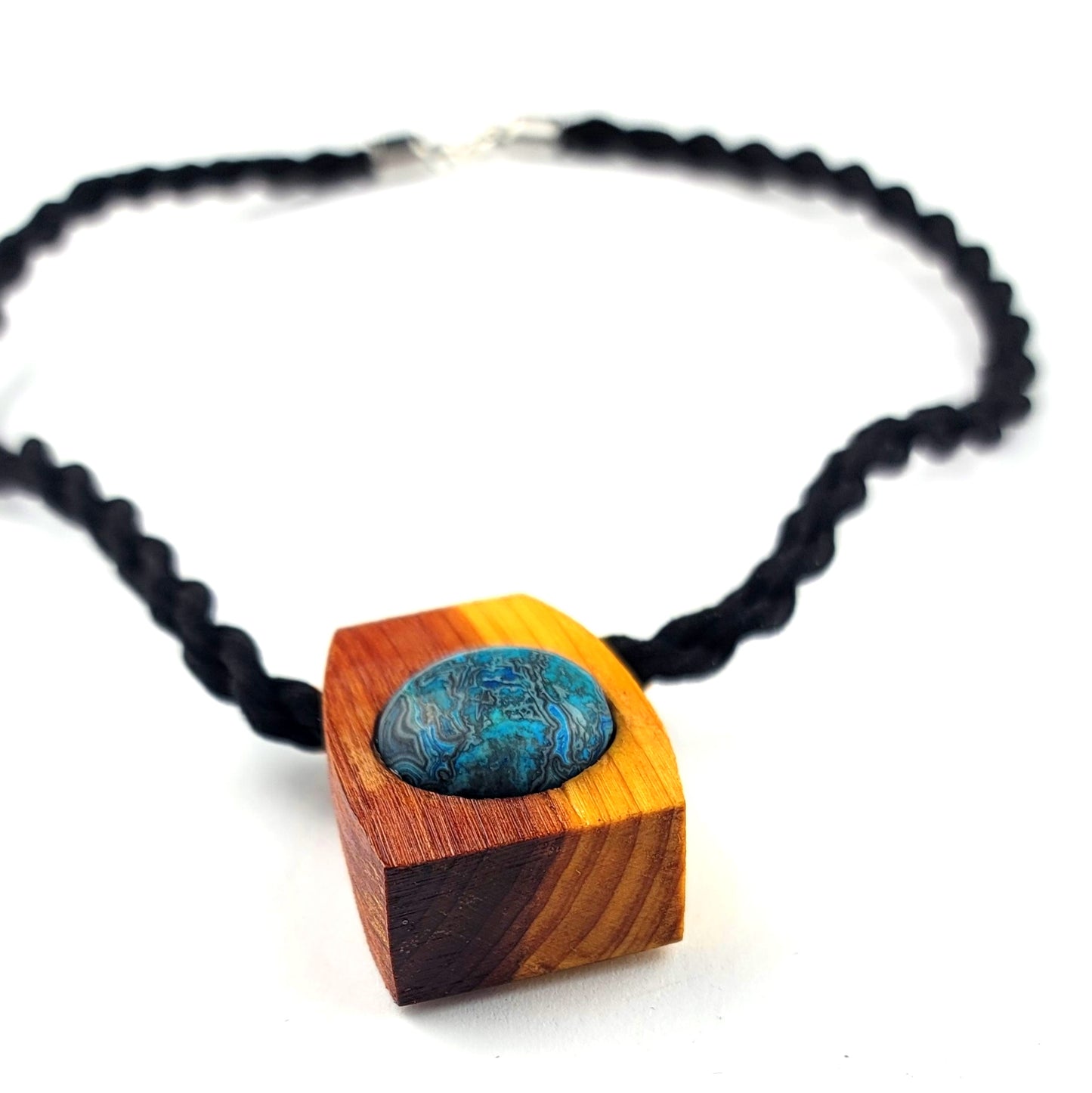 Blue Onyx & Ceder Wood Pendant, Necklace by J.J. Dean