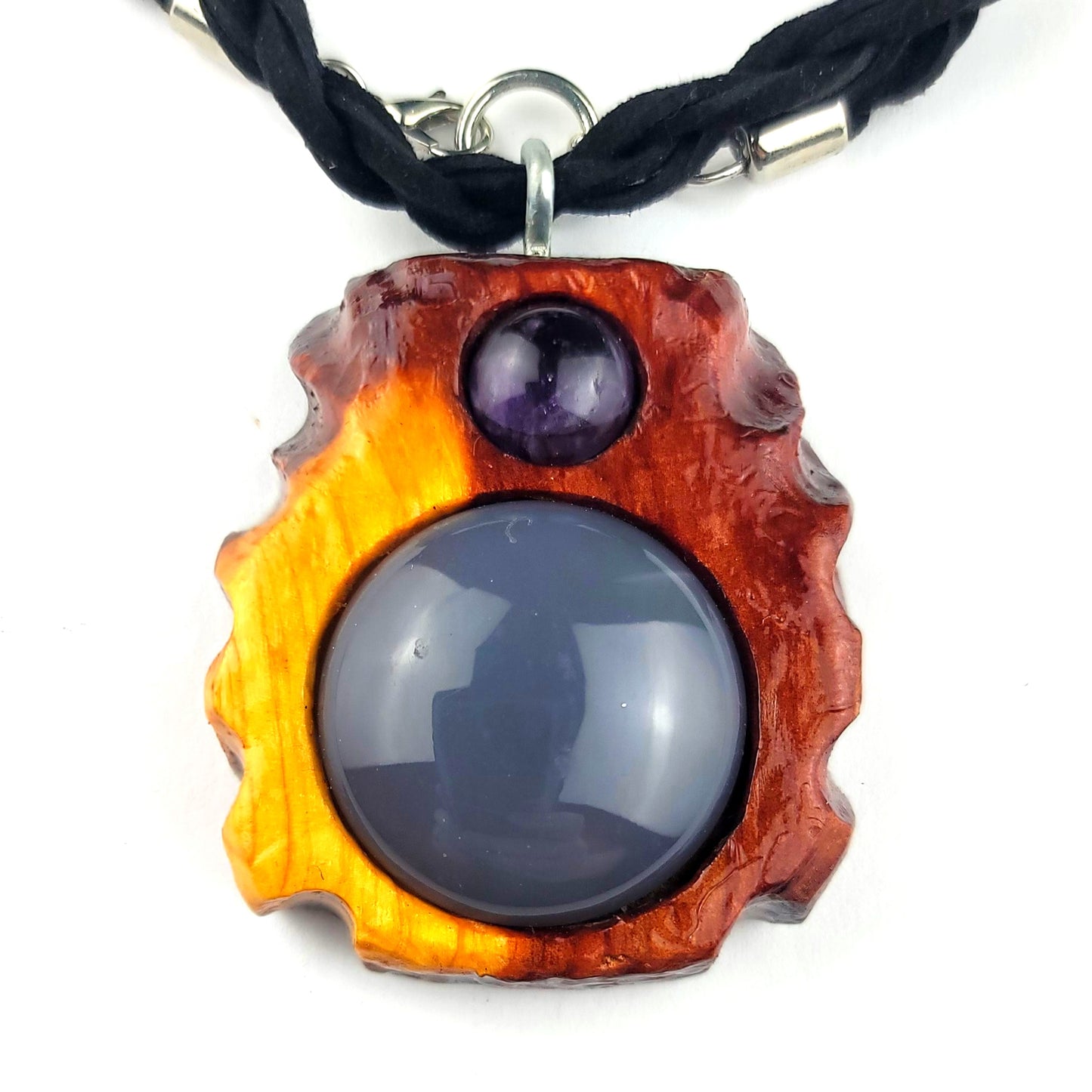 Smoky Quartz, Amethyst & Cedar, Pendant, Necklace by J.J. Dean