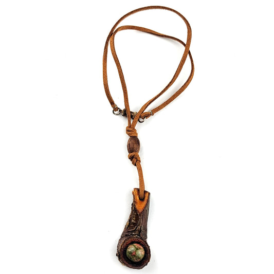 Moss Agate & Cedar, Pendant, Necklace by J.J. Dean