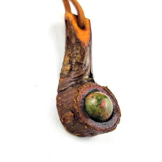 Moss Agate & Cedar, Pendant, Necklace by J.J. Dean