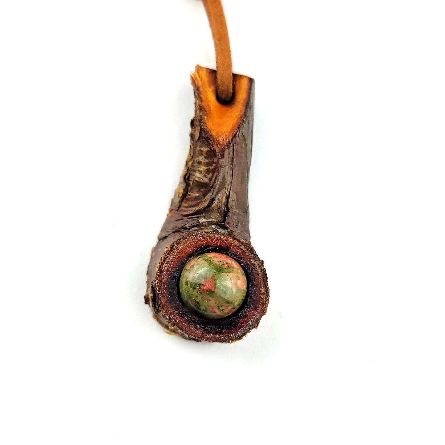 Moss Agate & Cedar, Pendant, Necklace by J.J. Dean