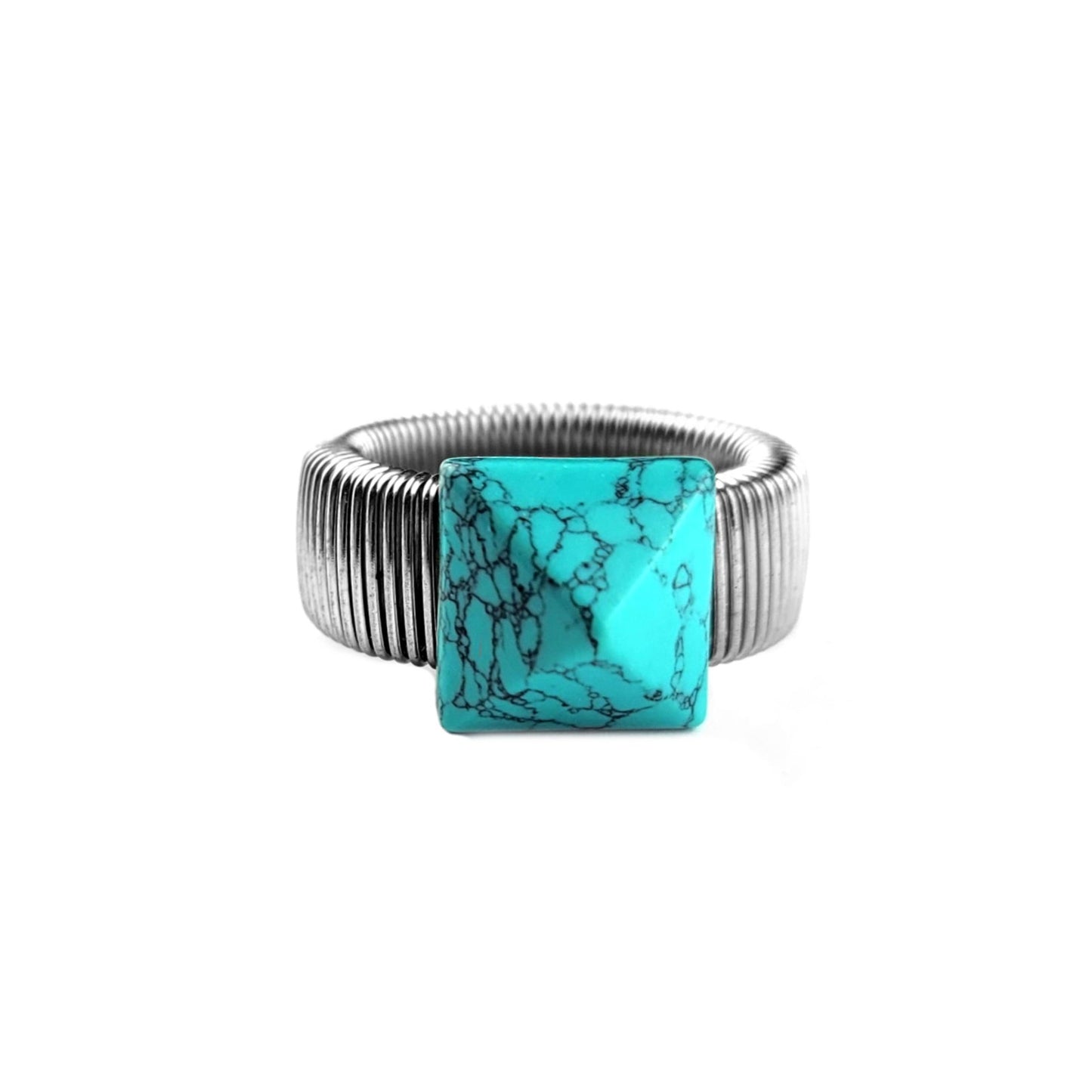 Block Turquoise Pyramid Ring by J.J. Dean