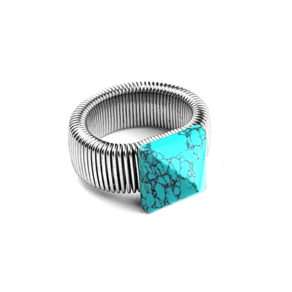 Block Turquoise Pyramid Ring by J.J. Dean