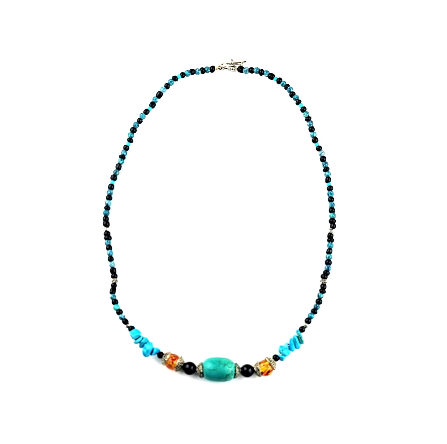 Turquoise and Amber Necklace by J.J. Dean