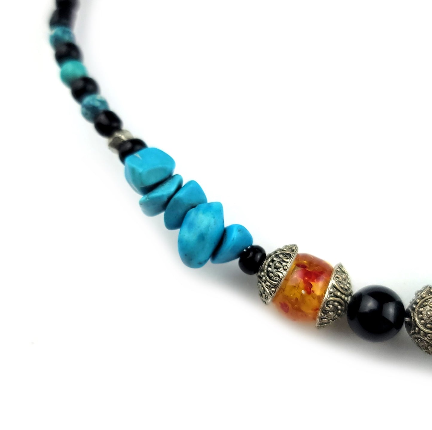 Turquoise and Amber Necklace by J.J. Dean