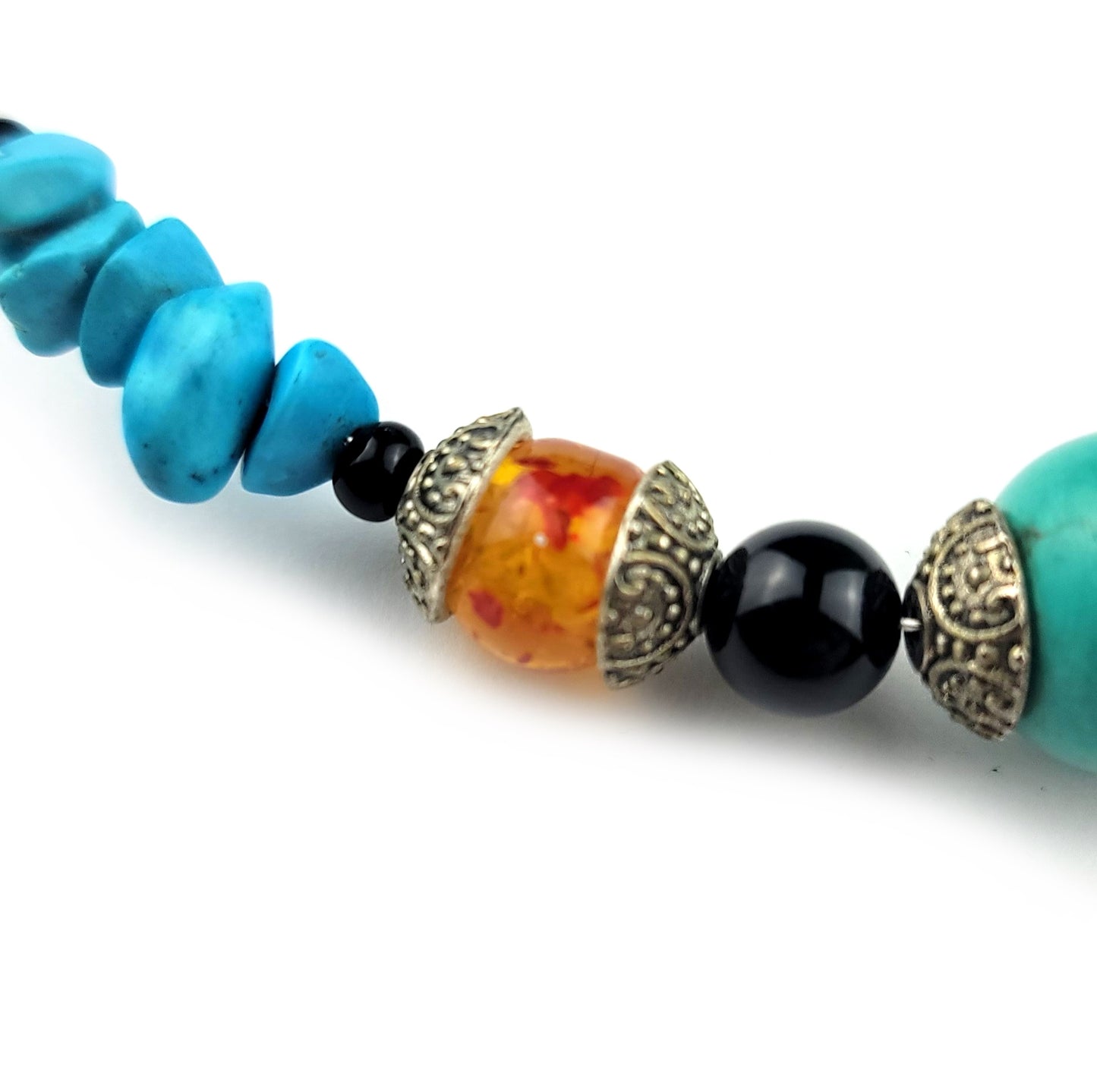 Turquoise and Amber Necklace by J.J. Dean