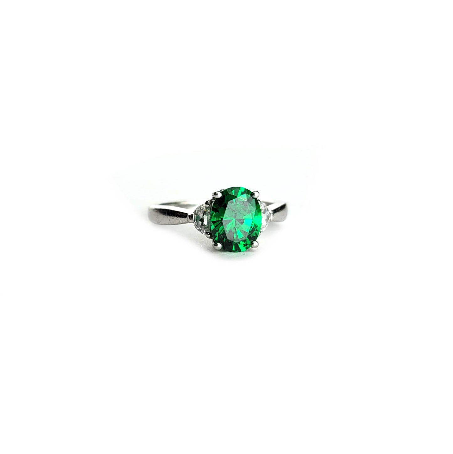 .925 Silver Emerald Green CZ Ring