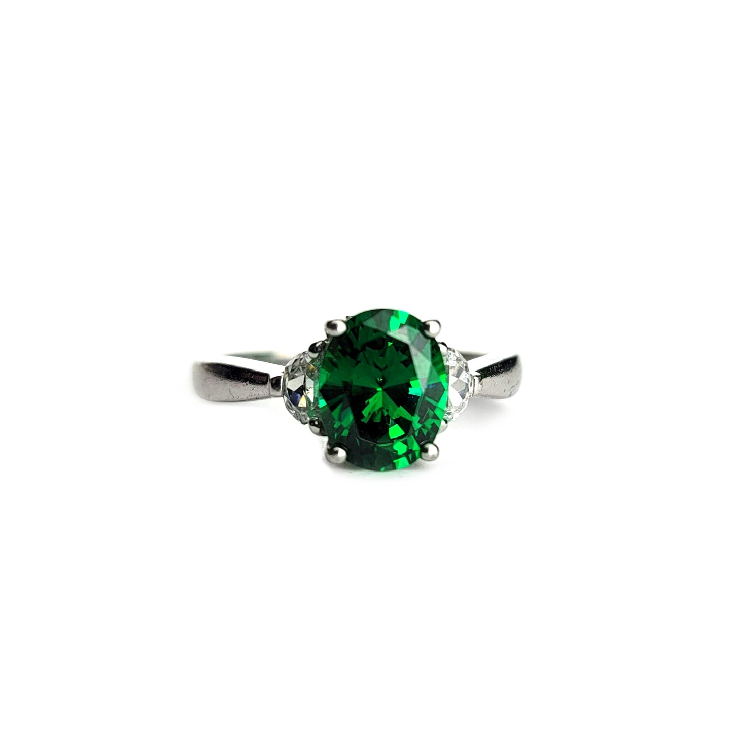 .925 Silver Emerald Green CZ Ring