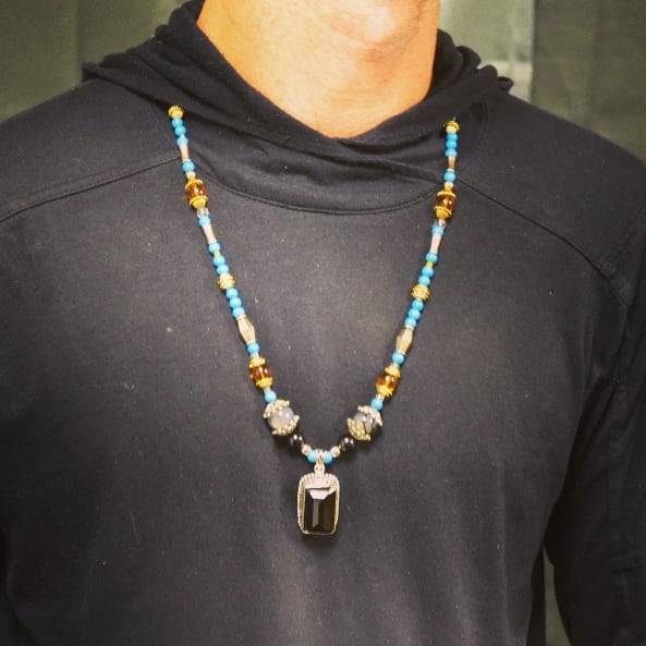 Smoky Quartz & Turquoise Necklace by J.J. Dean