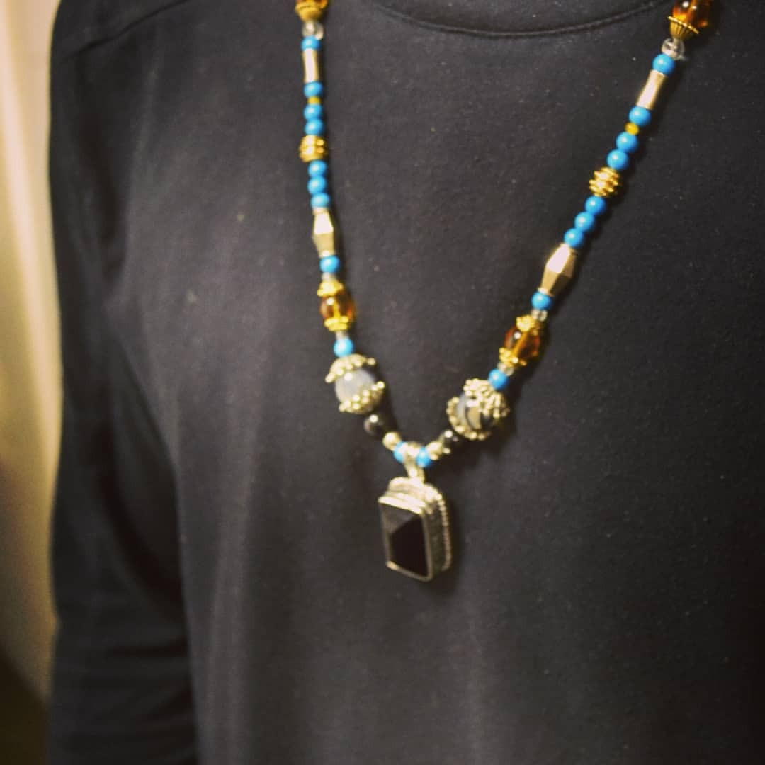 Smoky Quartz & Turquoise Necklace by J.J. Dean