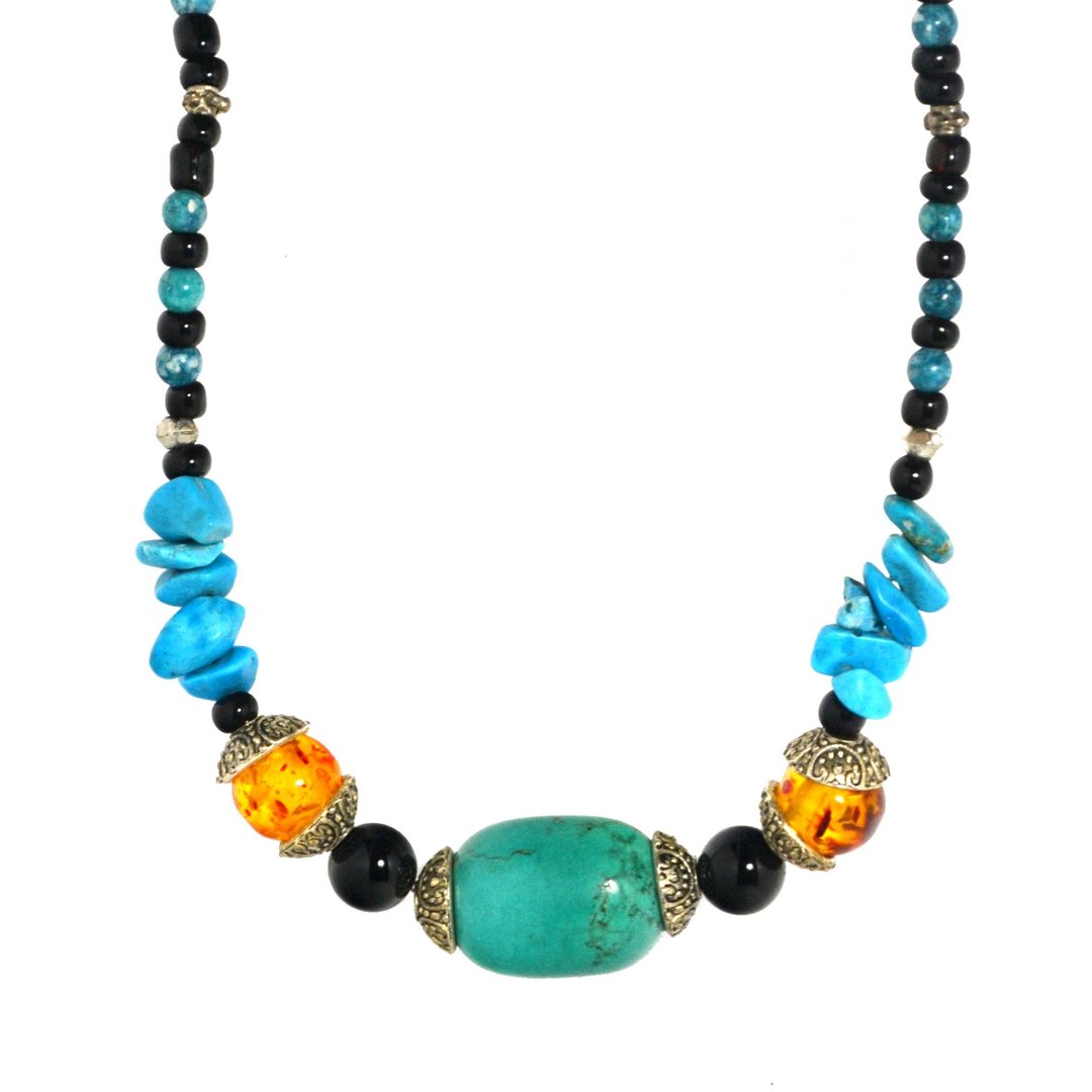 Turquoise and Amber Necklace by J.J. Dean