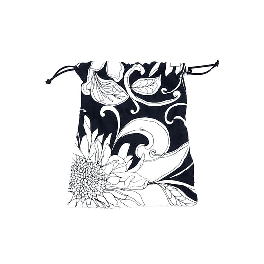 Linen Floral Print Drawstring Bag