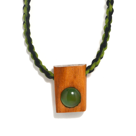 Green Onyx & Cherry Wood Pendant, Necklace by J.J. Dean