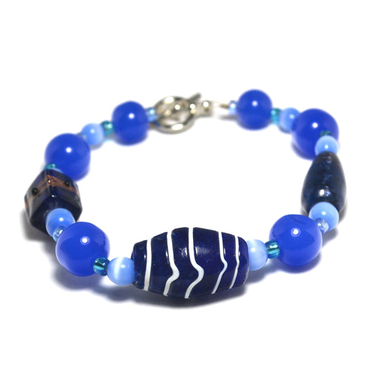 Blue Ocean Glass, Beaded Bracelet by J.J. Dean