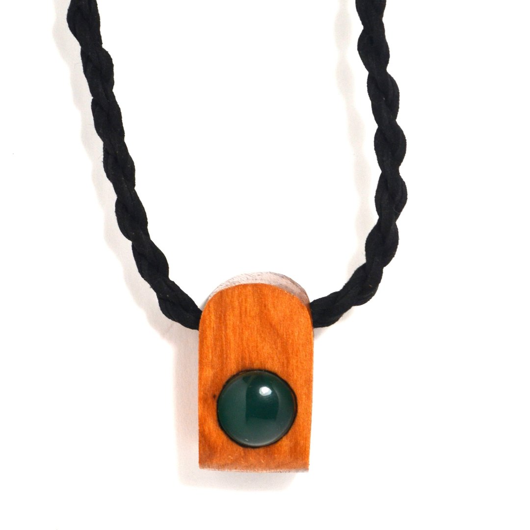 Green Onyx & Cedar Wood Pendant, Necklace by J.J. Dean