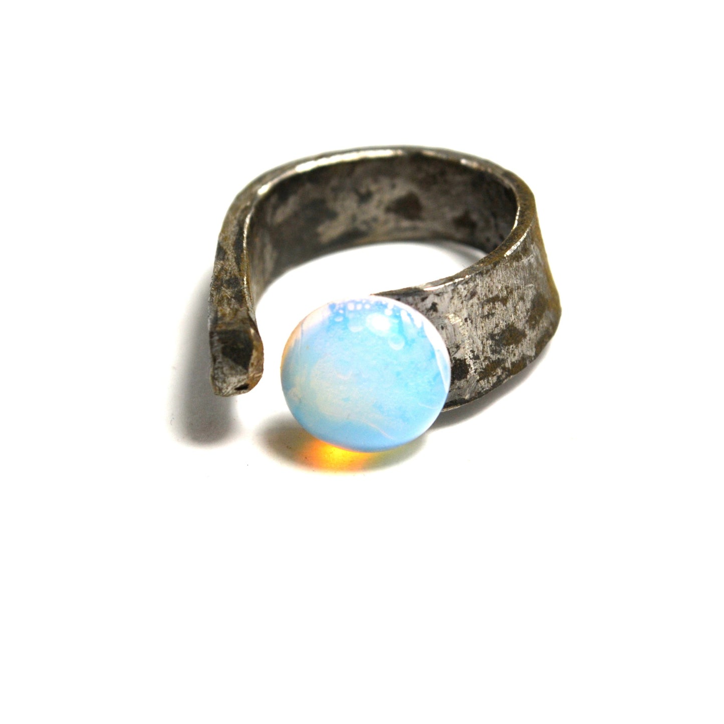 Opalite, Tool Steel, Ring by J.J. Dean