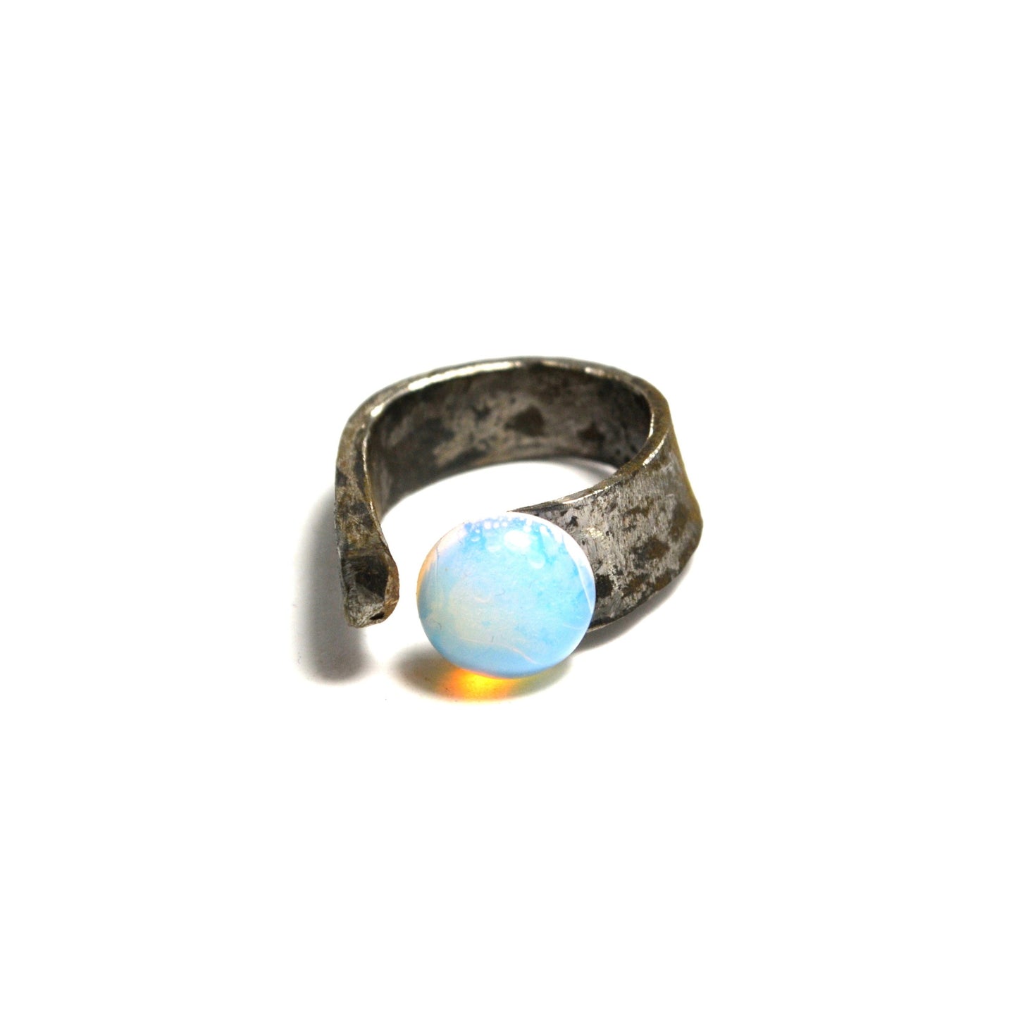 Opalite, Tool Steel, Ring by J.J. Dean