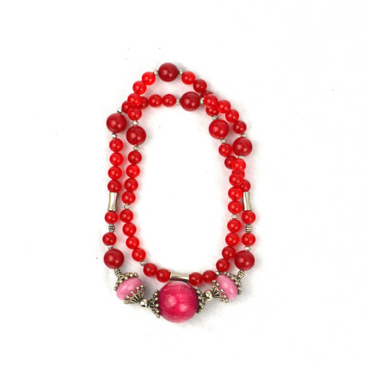 Pink Jade, Ruby Quartz, Beaded Necklace by J.J. Dean