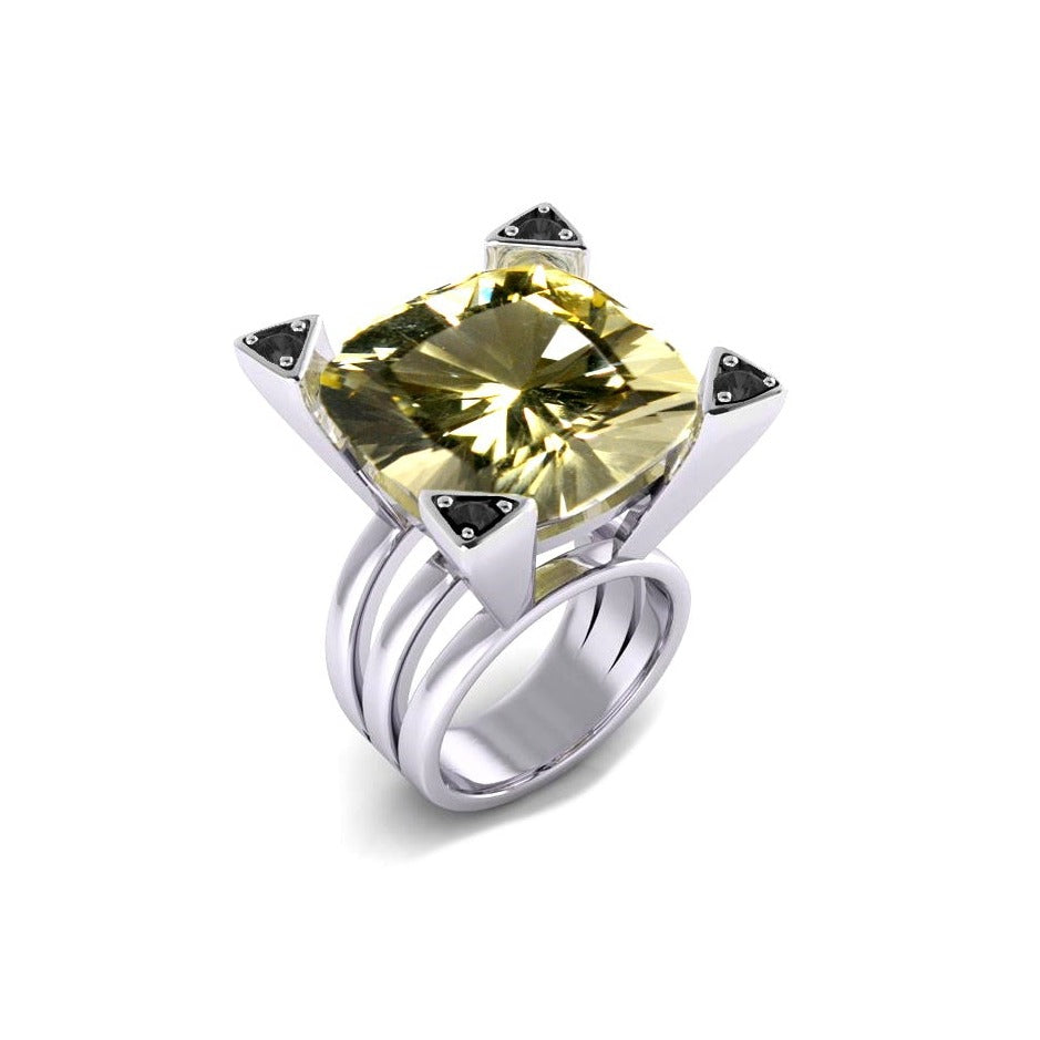 Huge Golden Beryl & Platinum Ring by J.J. Dean